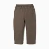 Straight fit twill trousers with drawstring for baby boys, brown