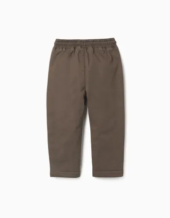 Straight fit twill trousers with drawstring for baby boys, brown