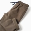 Straight fit twill trousers with drawstring for baby boys, brown