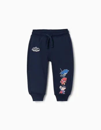 Cotton joggers with Super Friends for babies and boys, navy blue