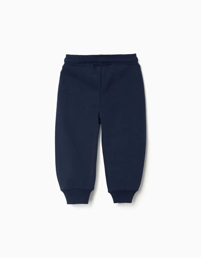 Cotton joggers with Super Friends for babies and boys, navy blue