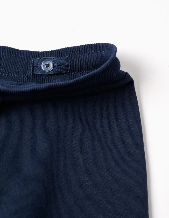 Cotton joggers with Super Friends for babies and boys, navy blue