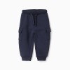Brushed joggers with cargo pockets and print for baby boys, navy blue