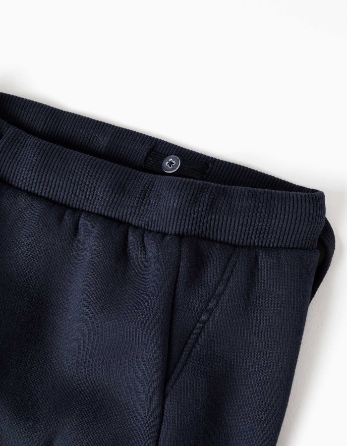 Brushed joggers with cargo pockets and print for baby boys, navy blue