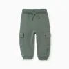 Brushed joggers with cargo pockets and print for baby boys, green