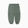 Brushed joggers with cargo pockets and print for baby boys, green