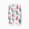 Brushed joggers with house and tree print for baby boys, white