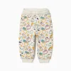 Brushed fleece joggers with colourful print for baby boys, white