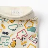 Brushed fleece joggers with colourful print for baby boys, white