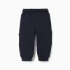 Brushed fleece joggers with cargo pockets for baby boys, navy blue