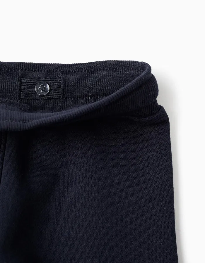 Brushed fleece joggers with cargo pockets for baby boys, navy blue
