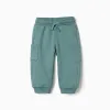 Brushed fleece joggers with cargo pockets for baby boys, blue-green