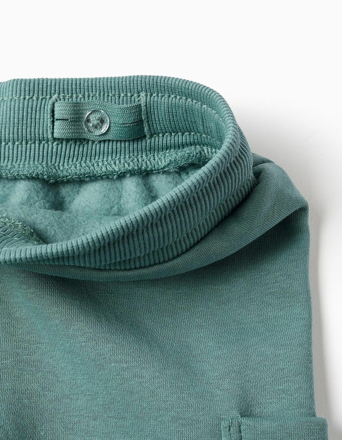 Brushed fleece joggers with cargo pockets for baby boys, blue-green