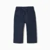 Slim fit twill trousers with drawstring for baby boys, navy blue