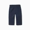 Slim fit twill trousers with drawstring for baby boys, navy blue