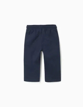 Slim fit twill trousers with drawstring for baby boys, navy blue