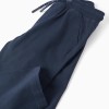 Slim fit twill trousers with drawstring for baby boys, navy blue