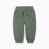 Fleece joggers with drawstring and print for baby boys, dark green