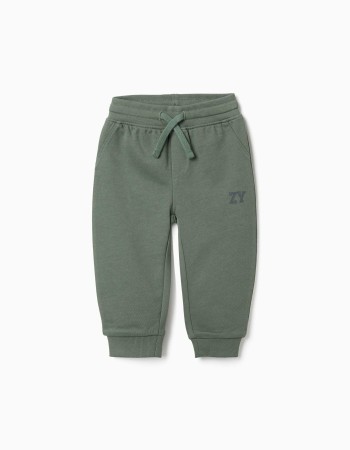 Fleece joggers with drawstring and print for baby boys, dark green