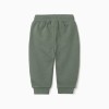 Fleece joggers with drawstring and print for baby boys, dark green