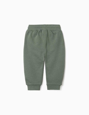 Fleece joggers with drawstring and print for baby boys, dark green