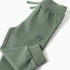 Fleece joggers with drawstring and print for baby boys, dark green