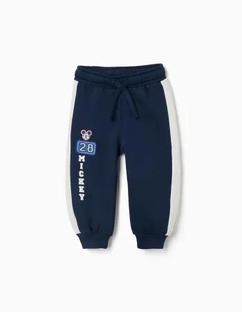 Brushed joggers with Mickey print for babies and boys, navy blue/white