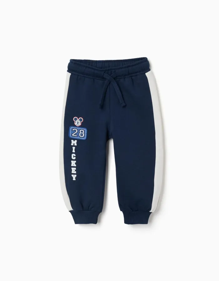 Brushed joggers with Mickey print for babies and boys, navy blue/white