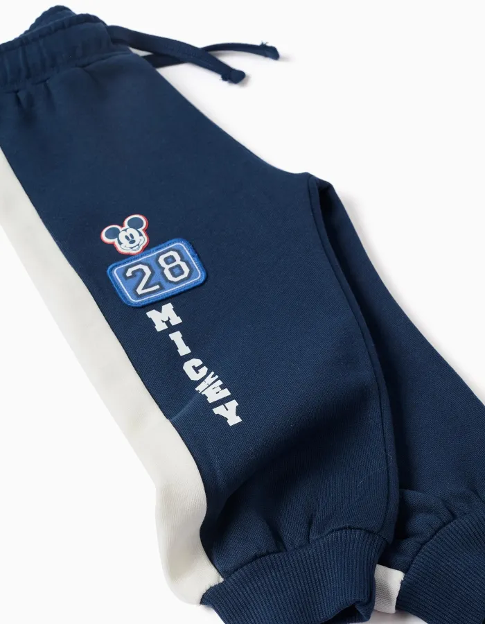 Brushed joggers with Mickey print for babies and boys, navy blue/white