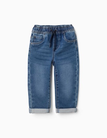 Pull-on jeans with drawstring for baby boys, blue