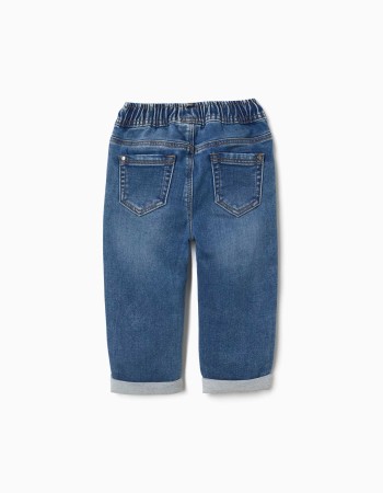 Pull-on jeans with drawstring for baby boys, blue