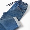 Pull-on jeans with drawstring for baby boys, blue