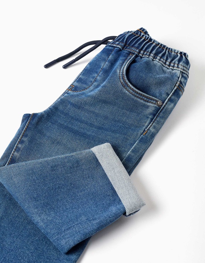 Pull-on jeans with drawstring for baby boys, blue