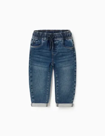 Baby boys' pull-on jeans with drawstring, dark blue