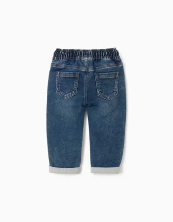 Baby boys' pull-on jeans with drawstring, dark blue