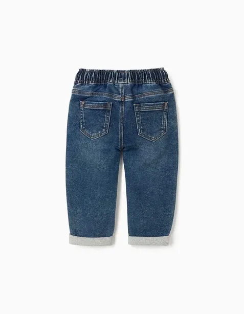 Baby boys' pull-on jeans with drawstring, dark blue