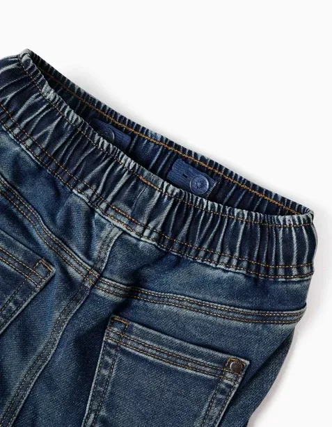 Baby boys' pull-on jeans with drawstring, dark blue
