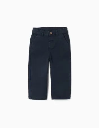 Slim twill chino trousers with pockets for baby boys, dark blue