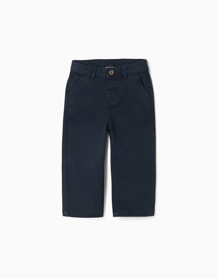 Slim twill chino trousers with pockets for baby boys, dark blue