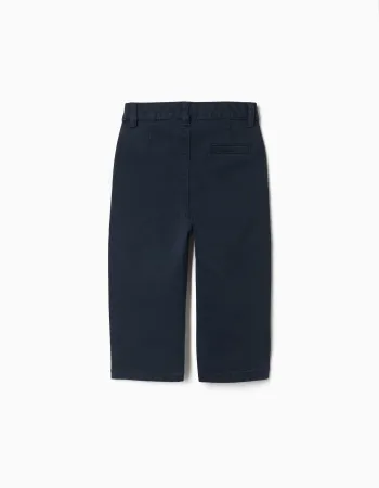 Slim twill chino trousers with pockets for baby boys, dark blue