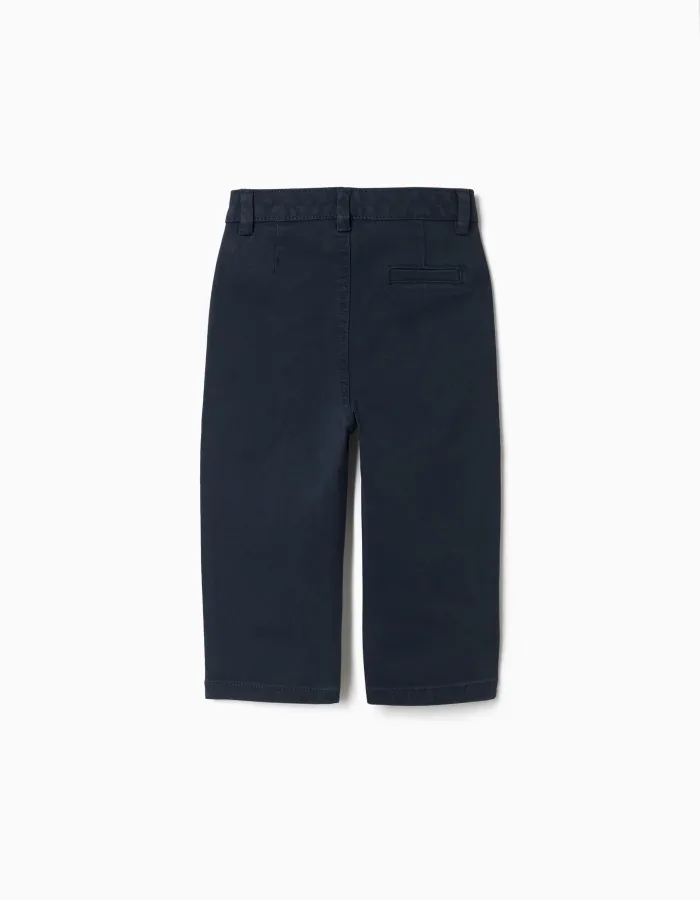 Slim twill chino trousers with pockets for baby boys, dark blue