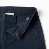 Slim twill chino trousers with pockets for baby boys, dark blue