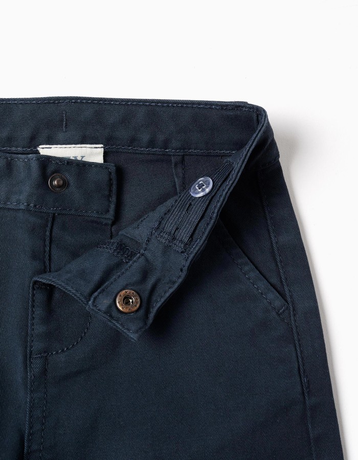 Slim twill chino trousers with pockets for baby boys, dark blue