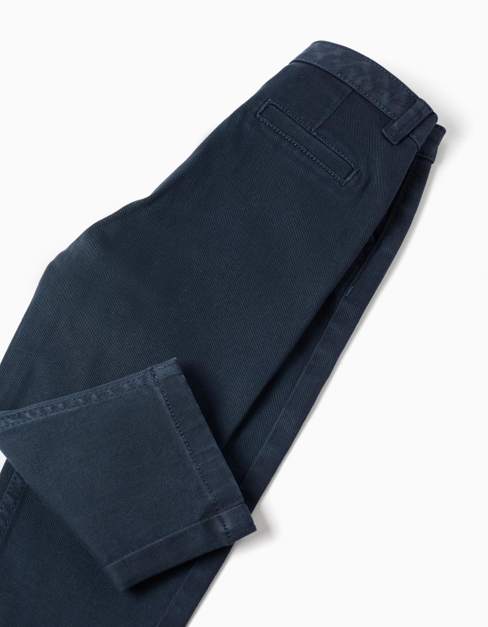 Slim twill chino trousers with pockets for baby boys, dark blue