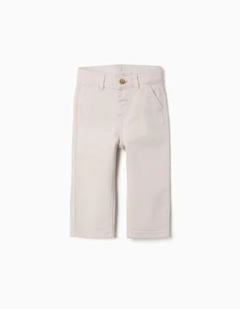 Slim twill chino trousers with pockets for baby boys, light beige