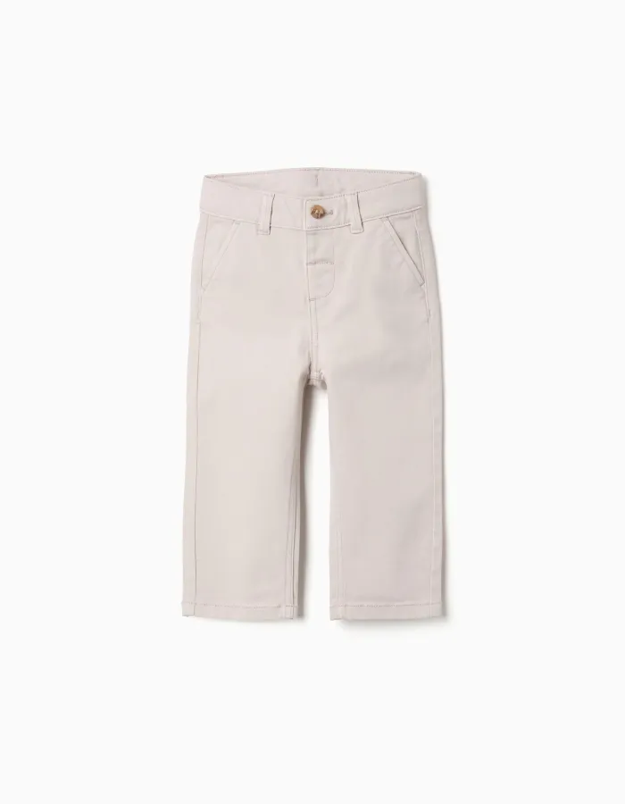 Slim twill chino trousers with pockets for baby boys, light beige