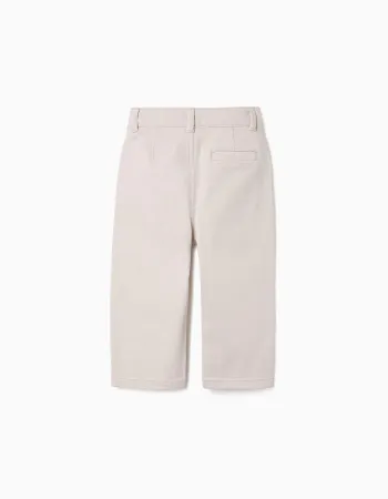 Slim twill chino trousers with pockets for baby boys, light beige
