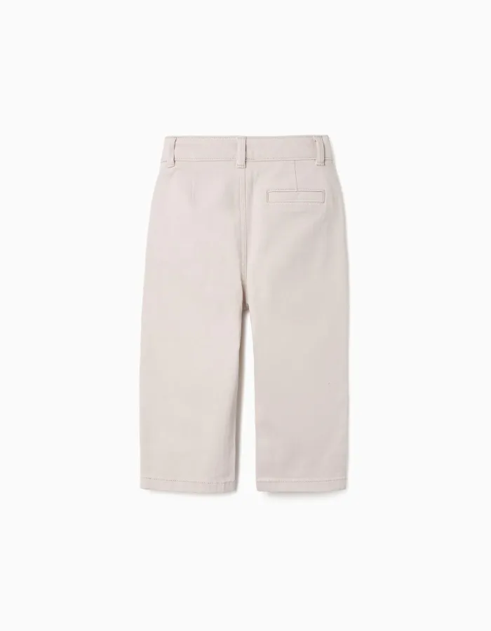 Slim twill chino trousers with pockets for baby boys, light beige