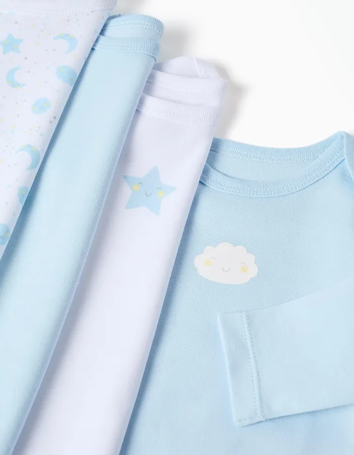 Pack of 4 cotton bodysuits for newborn and baby boys, blue/white