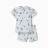 Ribbed cotton pyjamas with alligator motif for baby boys, light grey